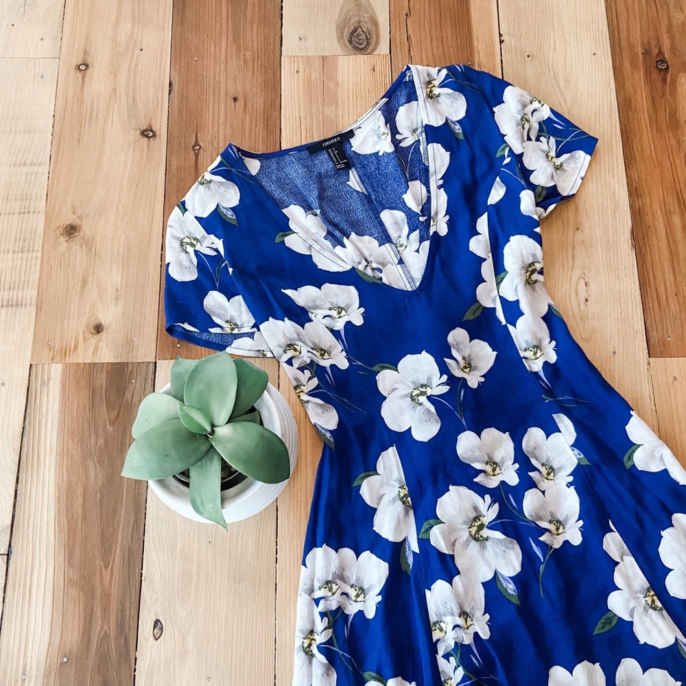Forever 21 blue with white flower dress.